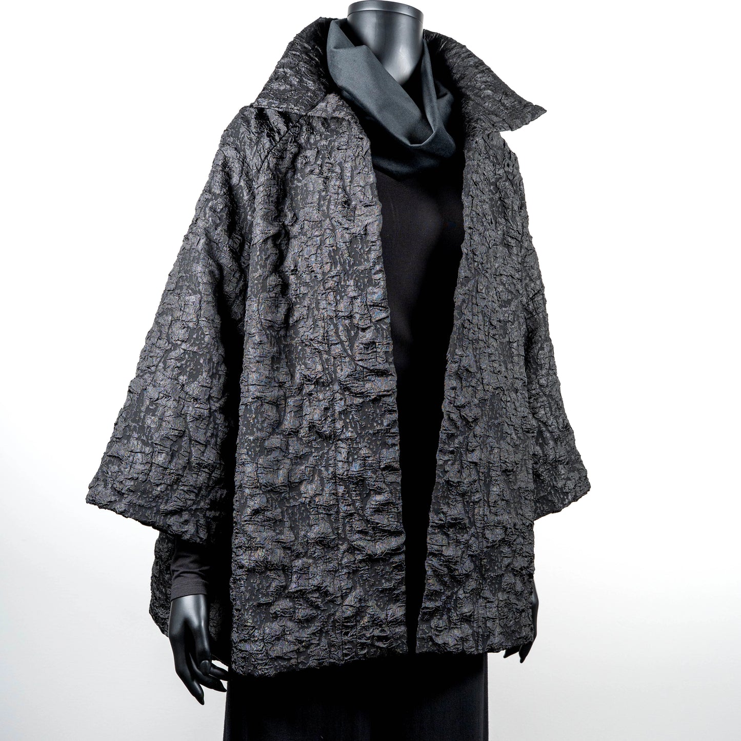 Abbey Coat - Black Crinkle Jacquard