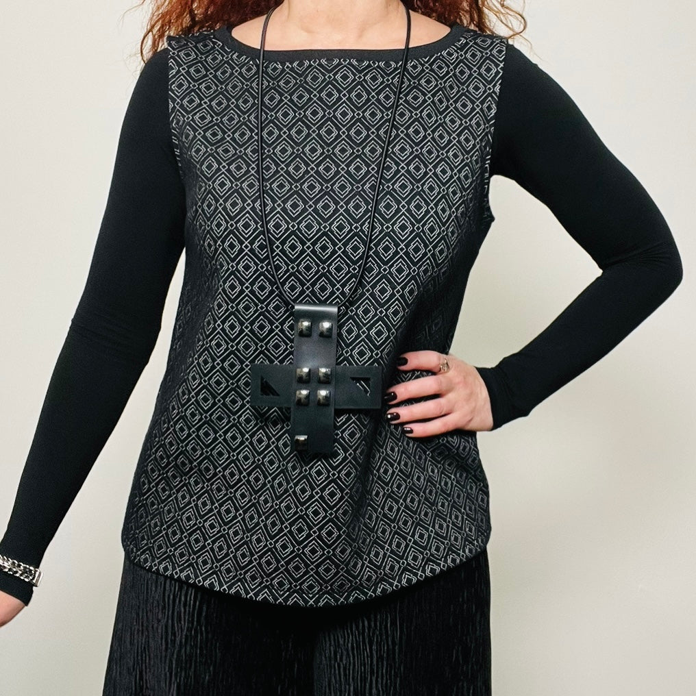 black and grey sleeveless stretch ponti top ladies apparel handmade in melbourne layering top style unique clothing eloise the label