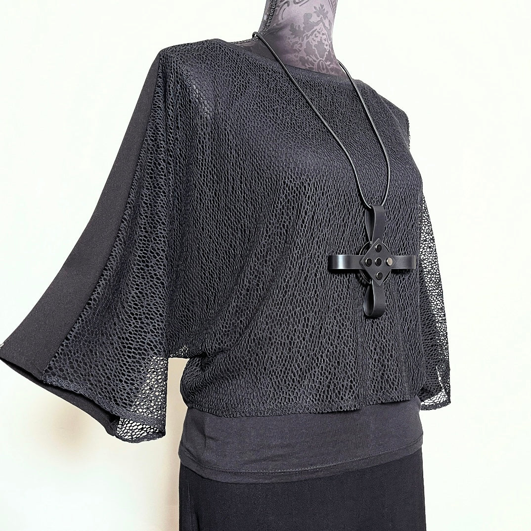 black mesh top 3/4 length batwing sleeves melbourne made unique clothing timeless style gothic style eloise the label