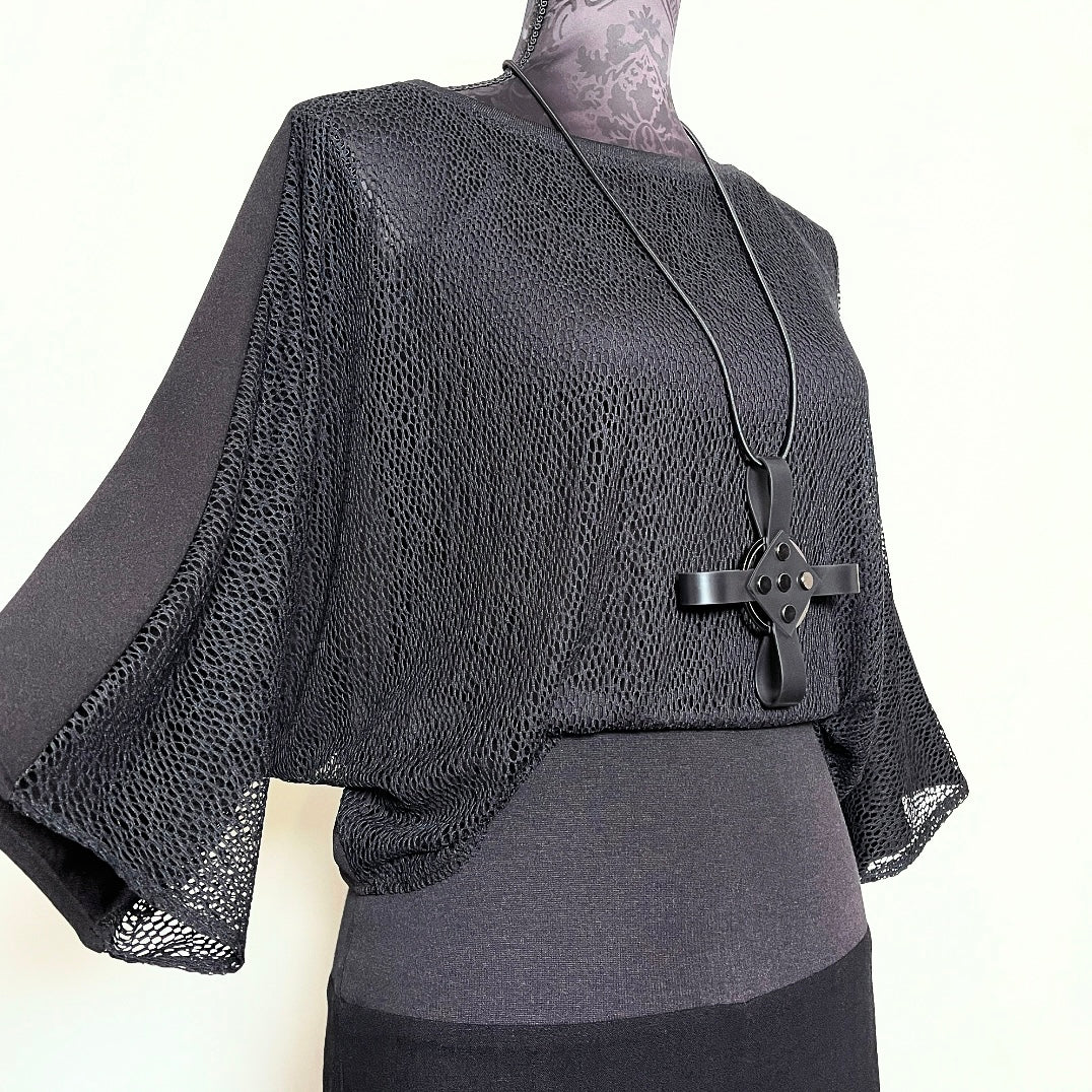 black mesh top 3/4 length batwing sleeves melbourne made unique clothing timeless style gothic style eloise the label