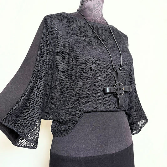 black mesh top 3/4 length batwing sleeves melbourne made unique clothing timeless style gothic style eloise the label