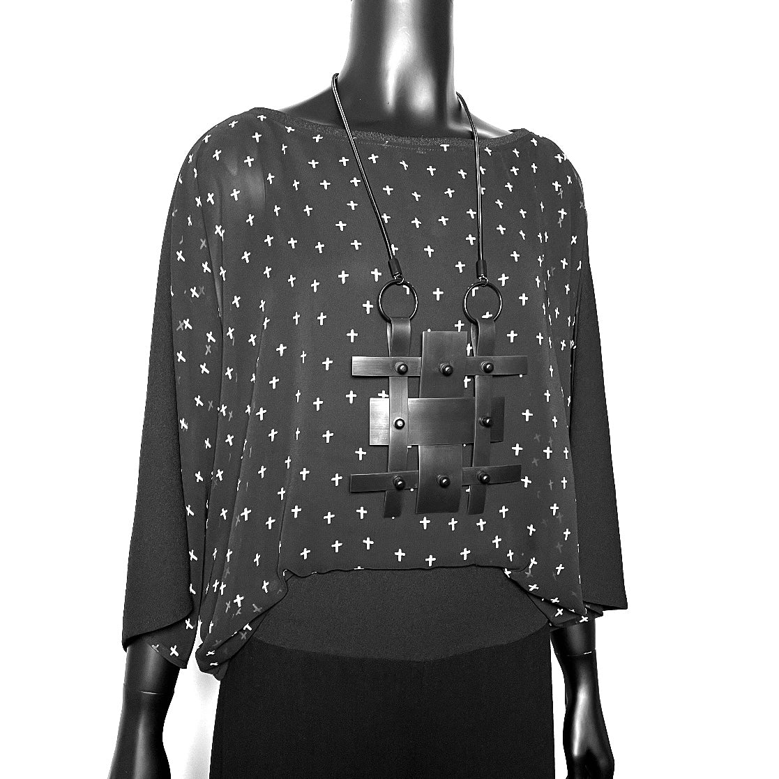 black top crosses 3/4 length batwing sleeves melbourne made unique clothing elegant style eloise the label