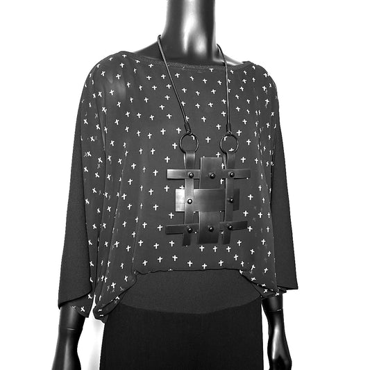 black top crosses 3/4 length batwing sleeves melbourne made unique clothing elegant style eloise the label