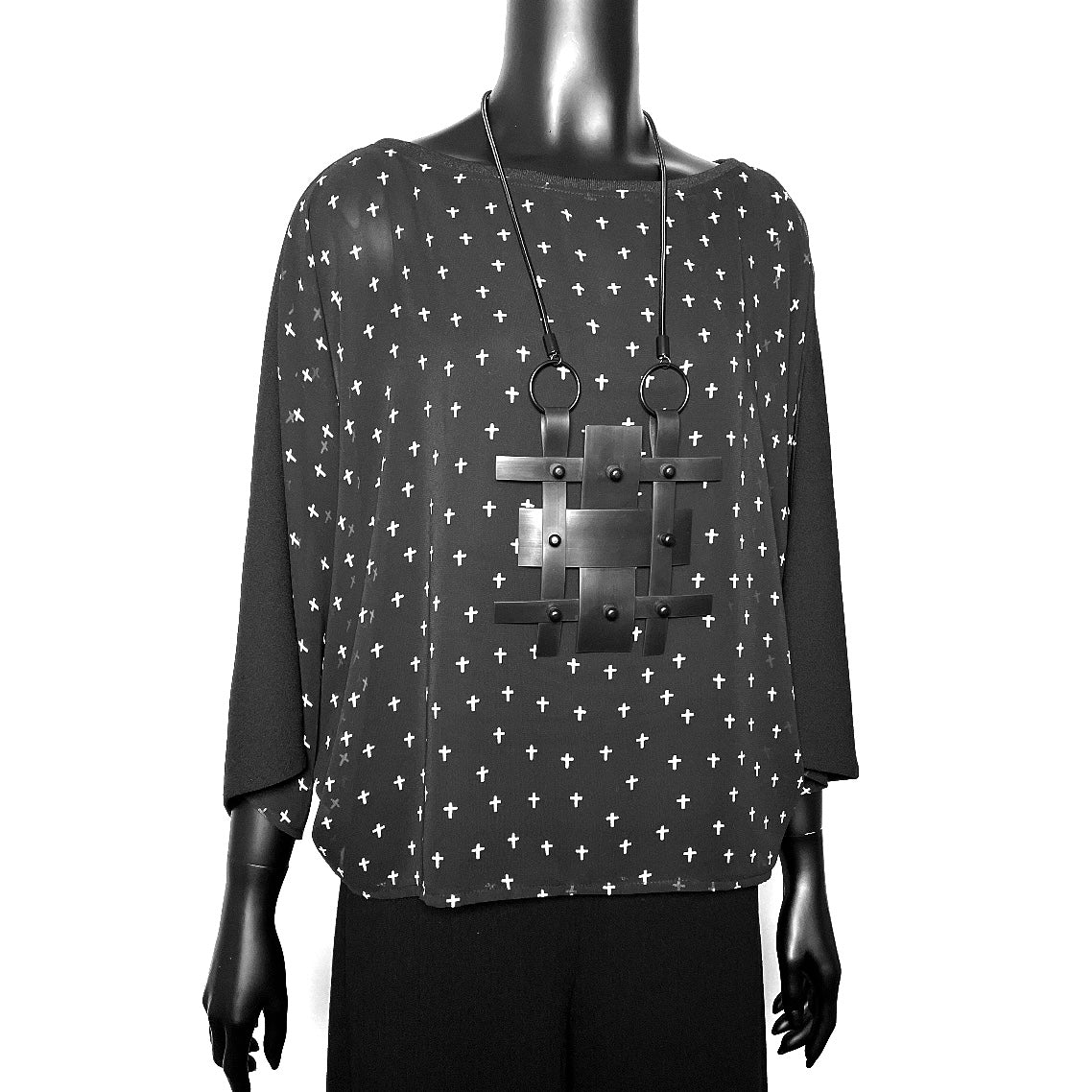 black top crosses 3/4 length batwing sleeves melbourne made unique clothing elegant style eloise the label