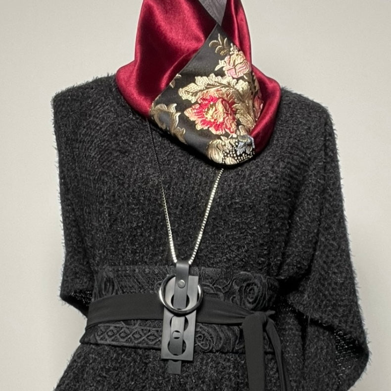 Circle weave Pendant Necklace - Black rubber