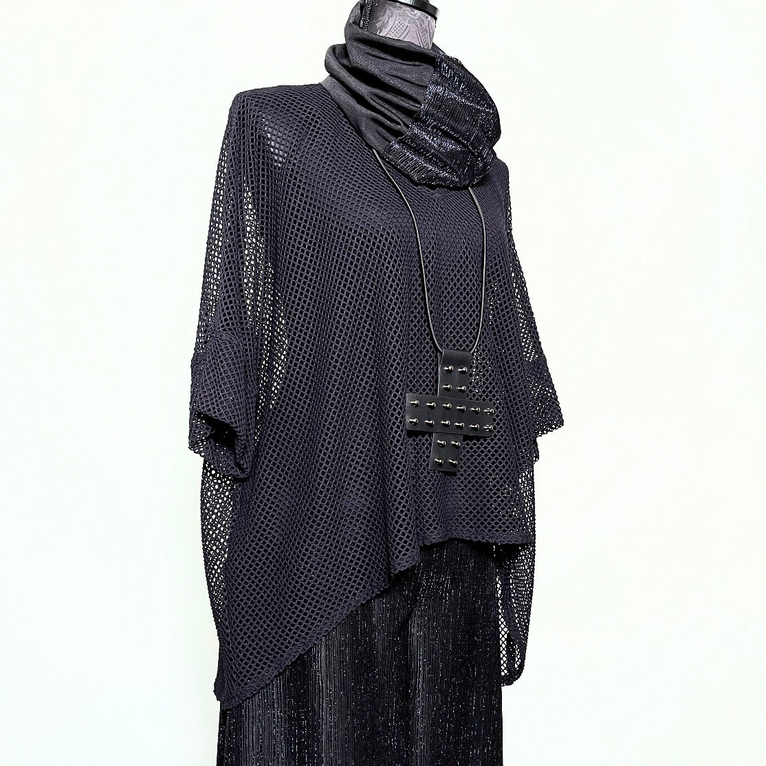 Black Rubber Necklace - Studded Cross