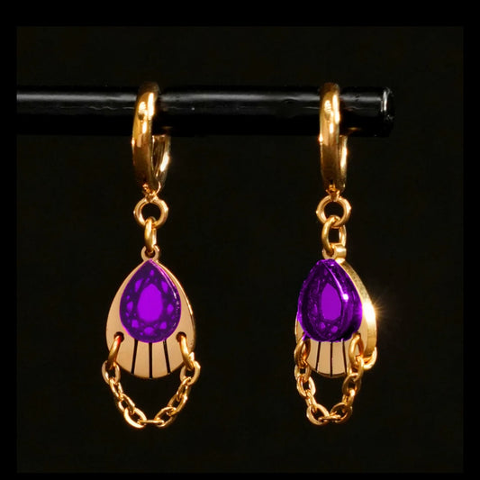 Armoured Huggie Hoop Earrings - Gold and Purple