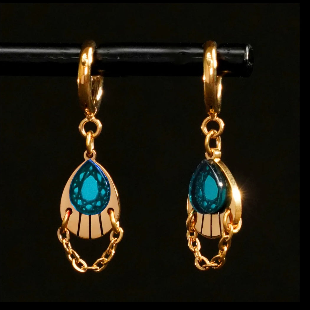 Armoured Huggie Hoop Earrings - Gold and Teal