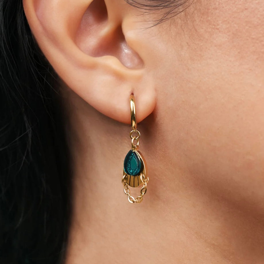 Armoured Huggie Hoop Earrings - Gold and Teal