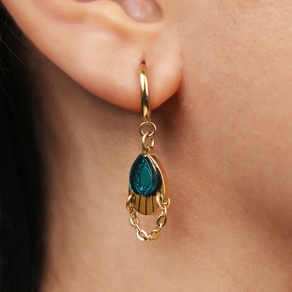 Armoured Huggie Hoop Earrings - Gold and Teal
