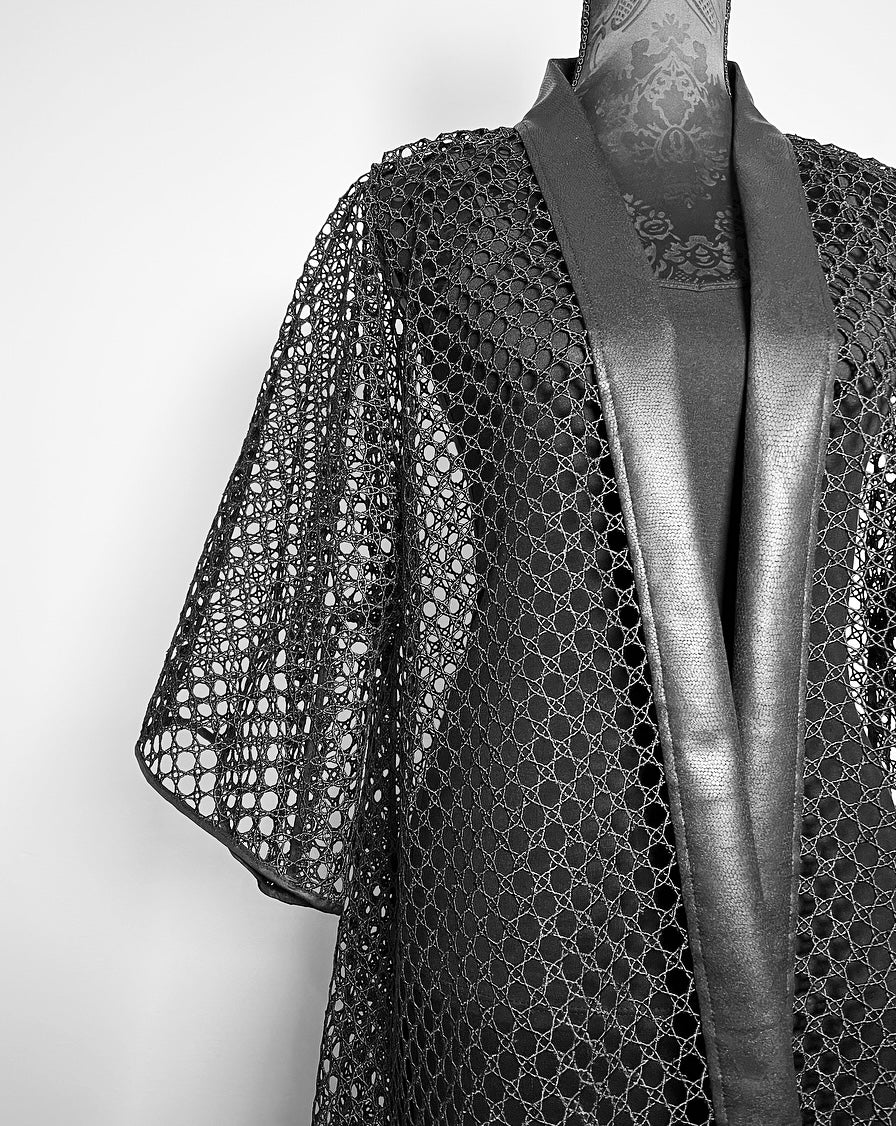 Black lace mesh coat black lace jacket swing coat evening coat stylish clothing handmade in melbourne classy elegant clothing timeless pieces timeless clothing classic style unique clothing unique style ageless style luxe fabrics statement clothing statement style clothing womens clothing made in australia eloise the label