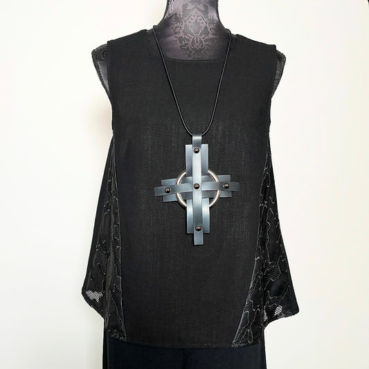 black linen summer sleeveless top lace elegant swing top melbourne made eloise the label