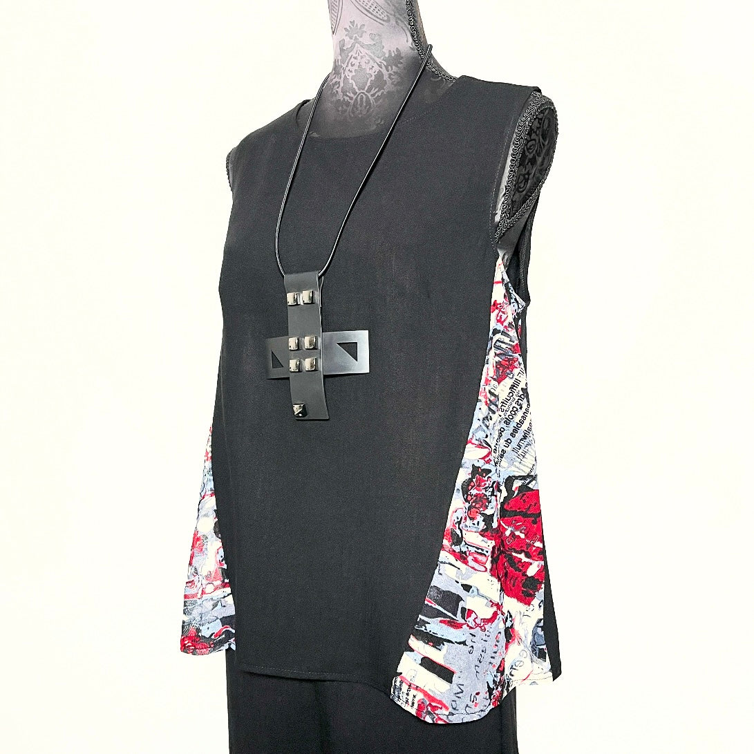 black linen summer sleeveless top grafitti print elegant swing top melbourne made eloise the label