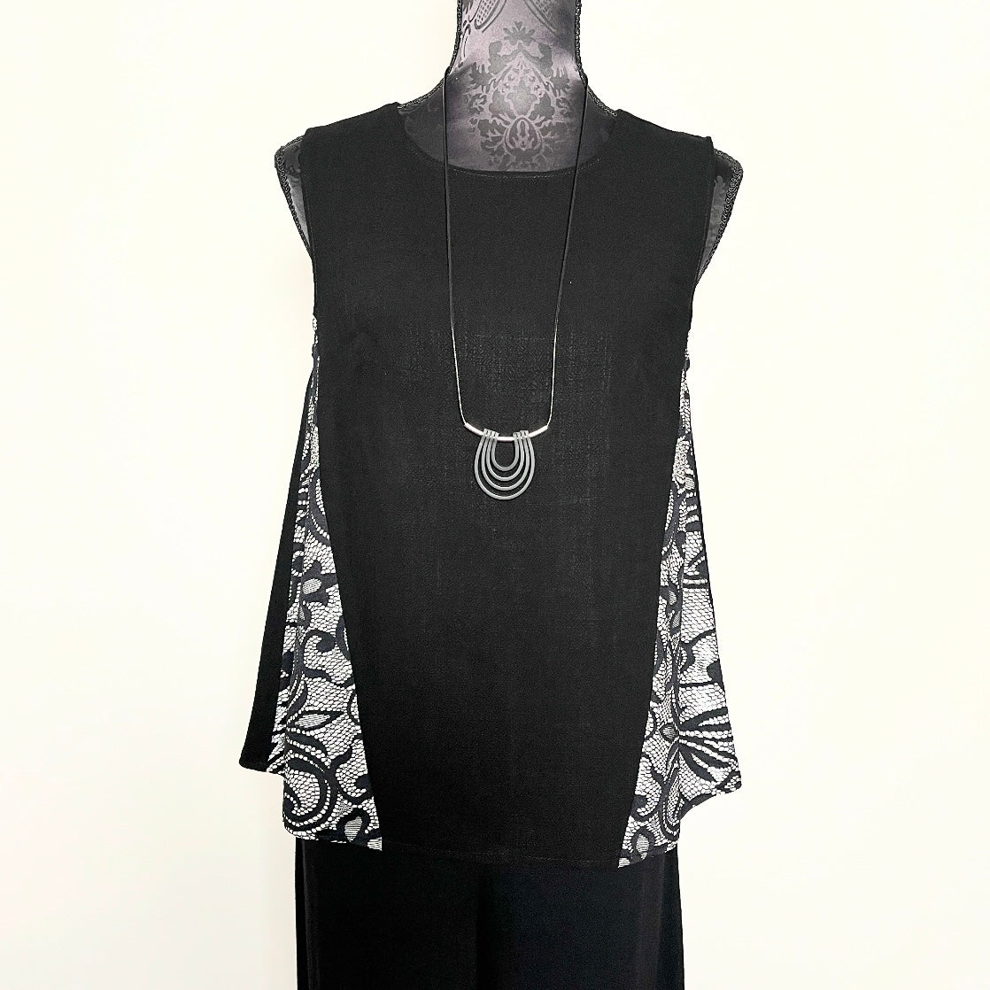 black linen summer sleeveless top lace elegant swing top melbourne made eloise the label