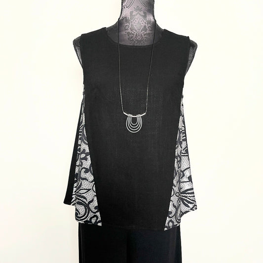 black linen summer sleeveless top lace elegant swing top melbourne made eloise the label