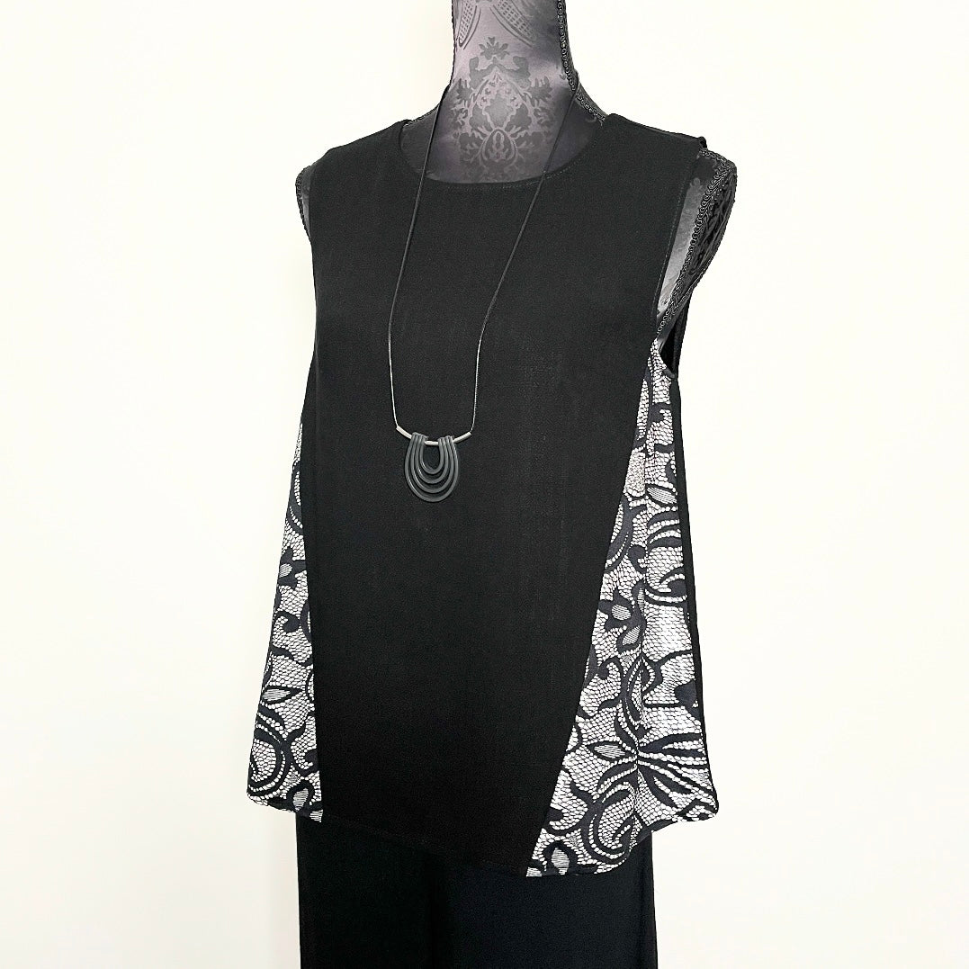 black linen summer sleeveless top lace elegant swing top melbourne made eloise the label