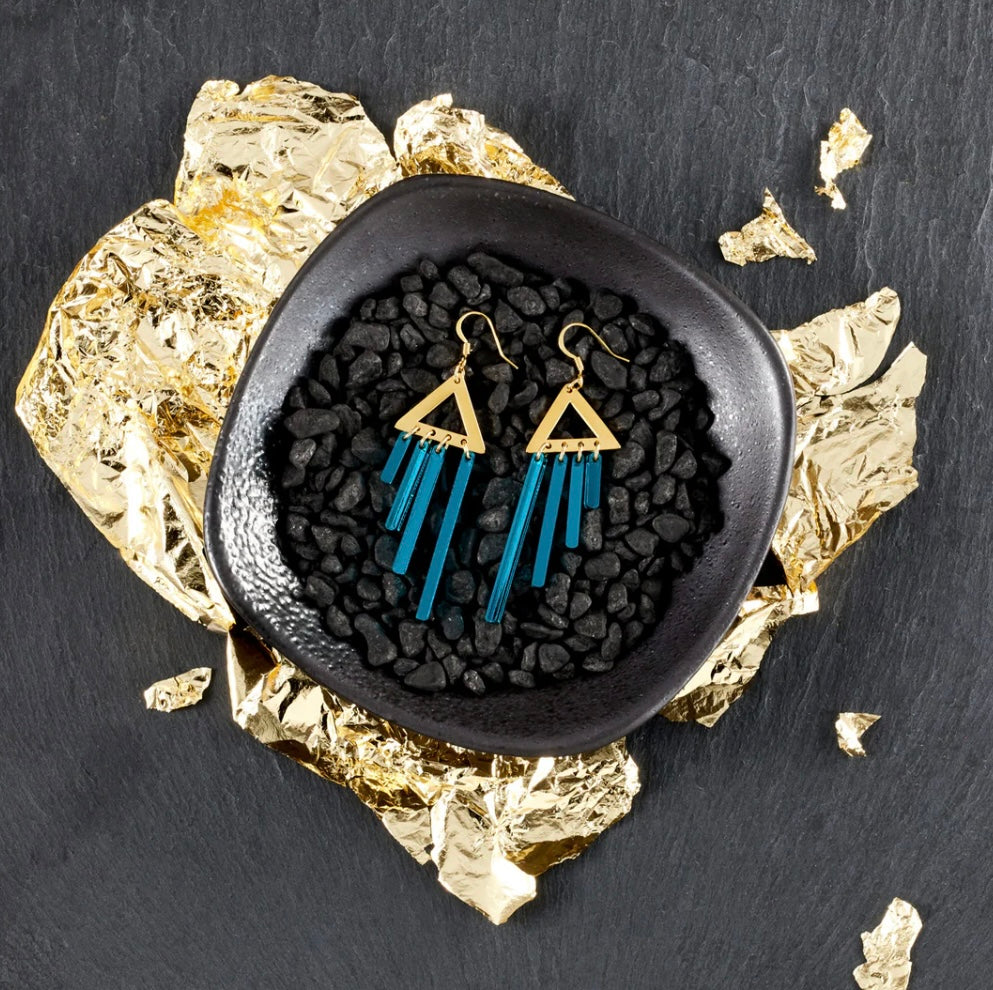 Gold and Teal Chimette Drop Earrings