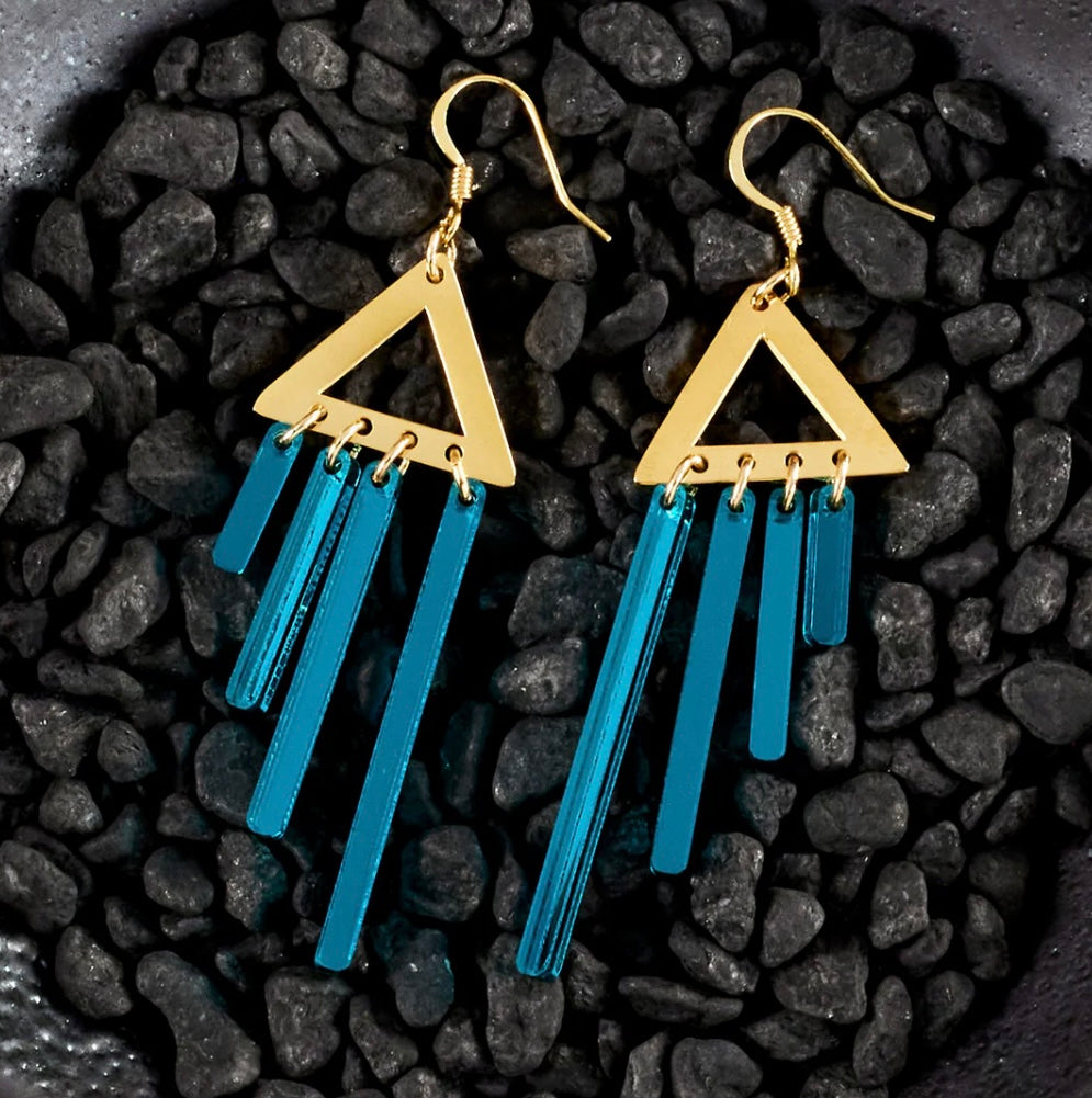 Gold and Teal Chimette Drop Earrings