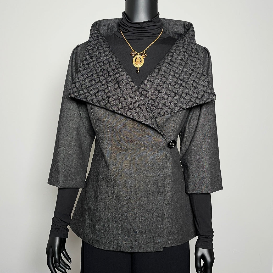 Clasique Jacket - Black Denim With Contrast Black Mesh Collar