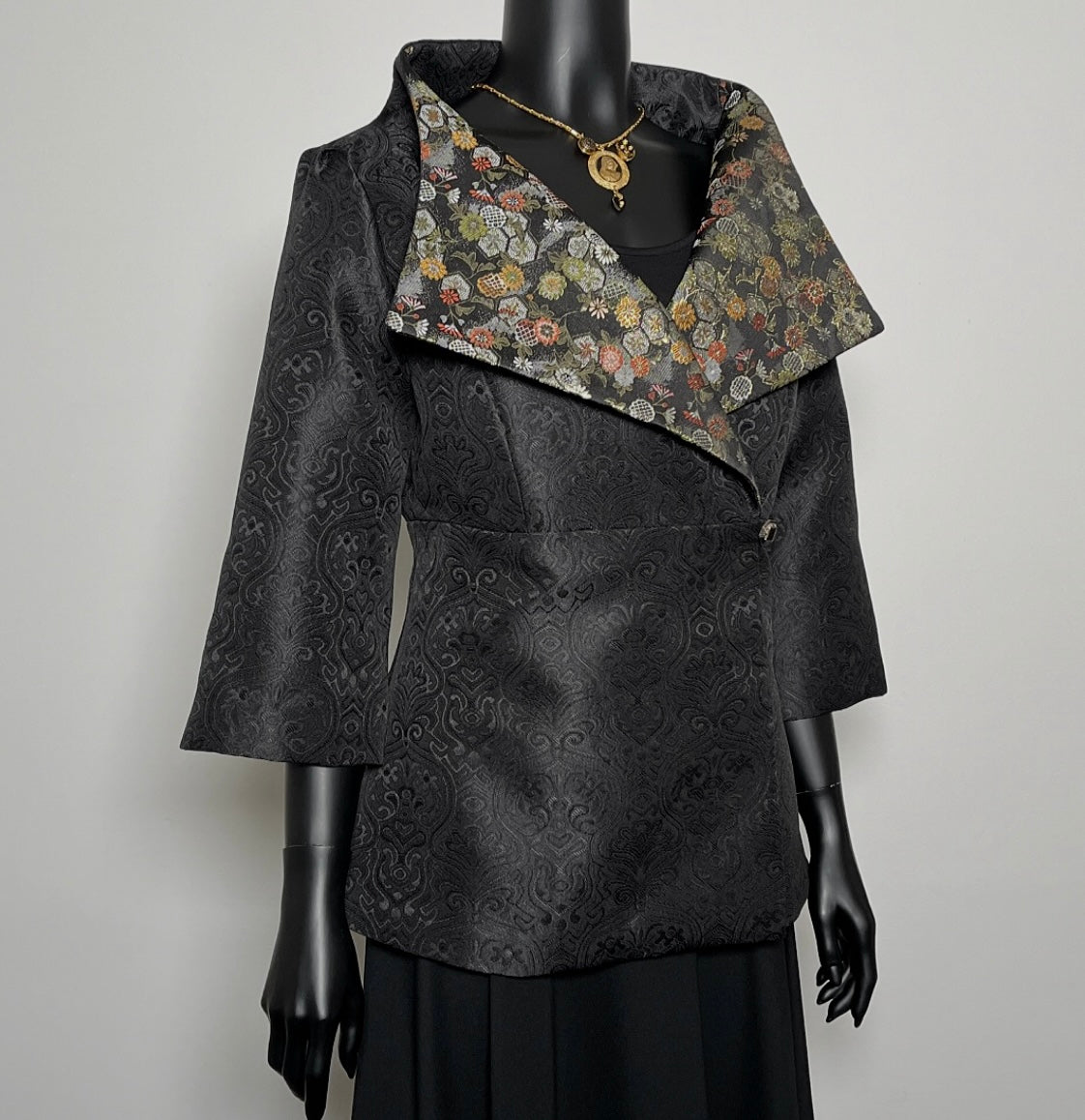 Clasique Jacket - Black Jacquard with Japanese Floral Brocade