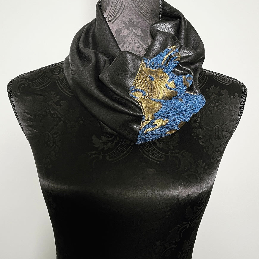 Loop scarf infinity scarf black faux leather blue gold made in melbourne eloise the label