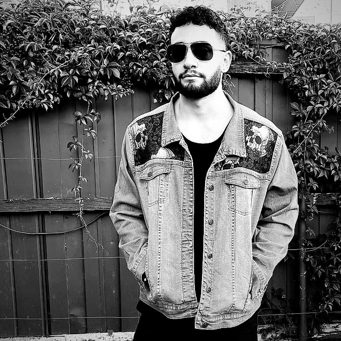Upcycled mens denim jacket skulls and roses sustainable fashion made in melbourne
