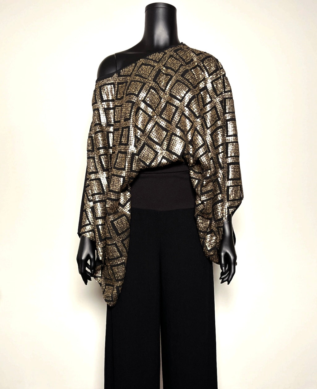 Edwina Top - Gold And Black Mini Matte Sequin
