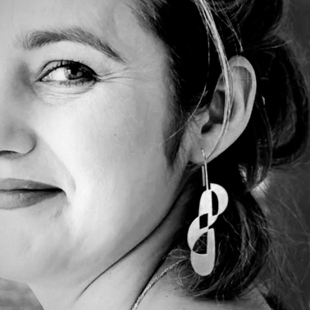 Gold drop earrings modern edgy made in Melbourne made in Australia Eloise the label