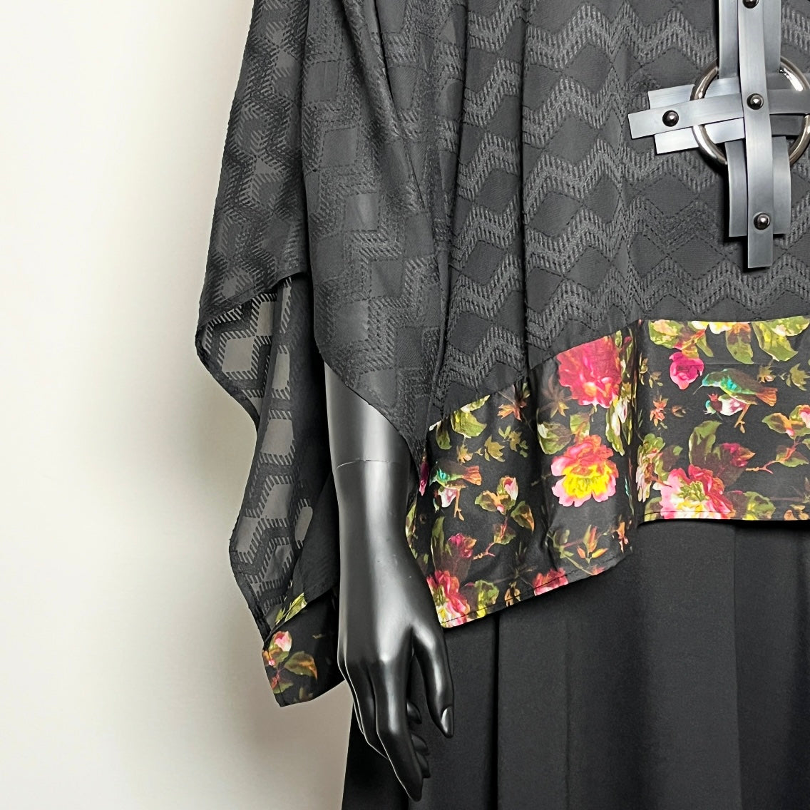 Havana Top - Black Georgette With Floral Hemline Trim