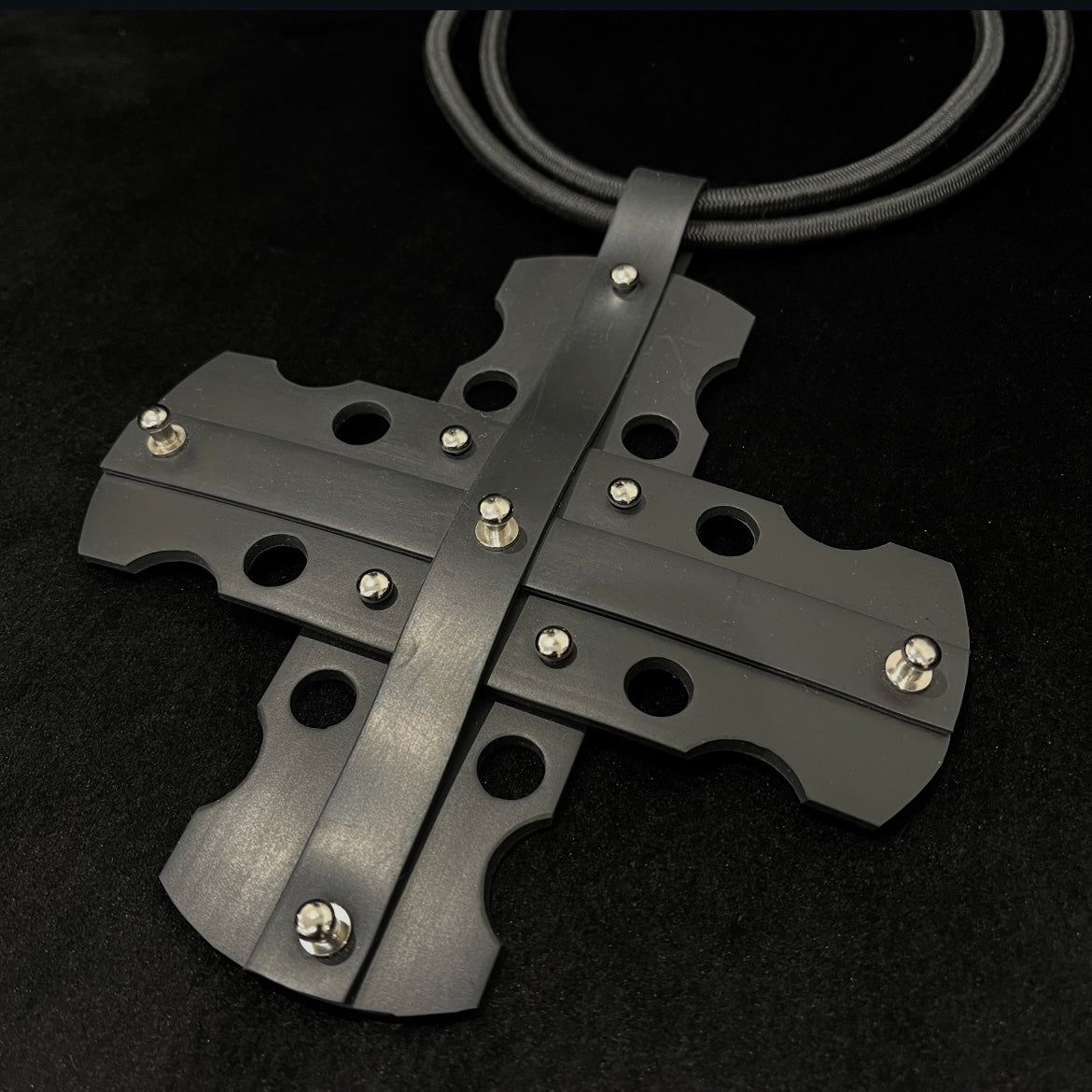 Black Rubber Necklace - Holey Cross