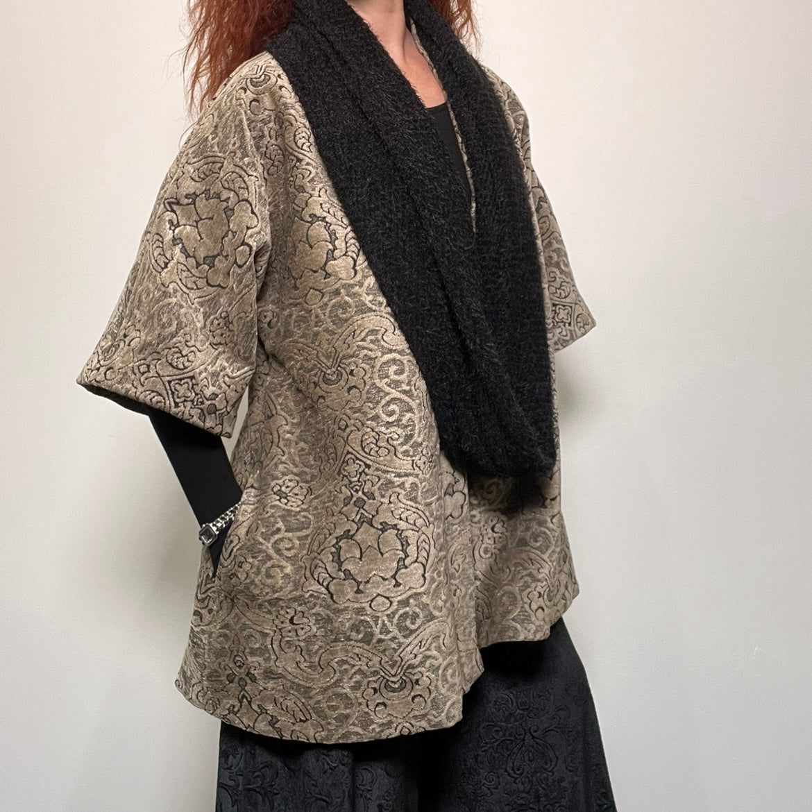 black chenille knit scarf infinity loop scarf winter scarf hand made in melbourne eloise the label