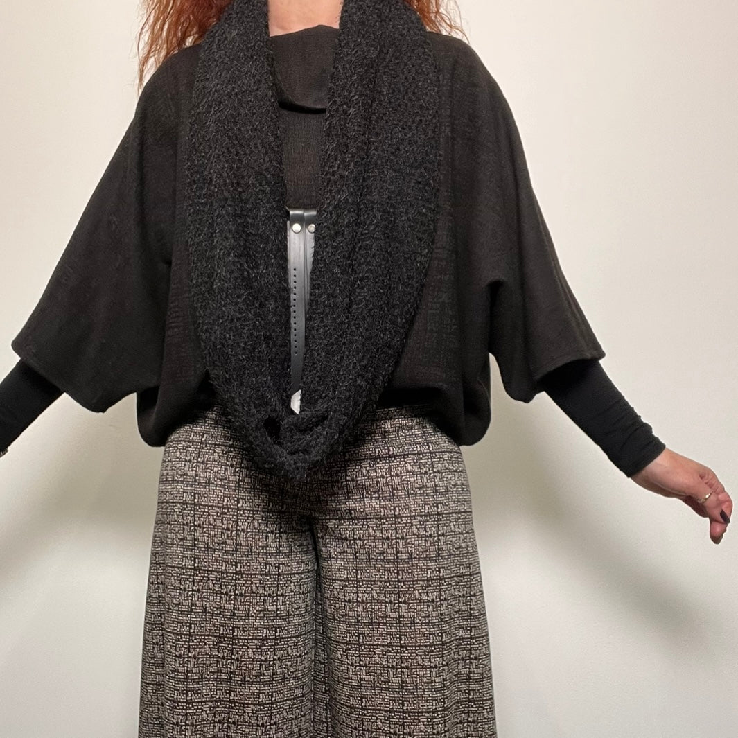 black chenille knit scarf infinity loop scarf winter scarf hand made in melbourne eloise the label