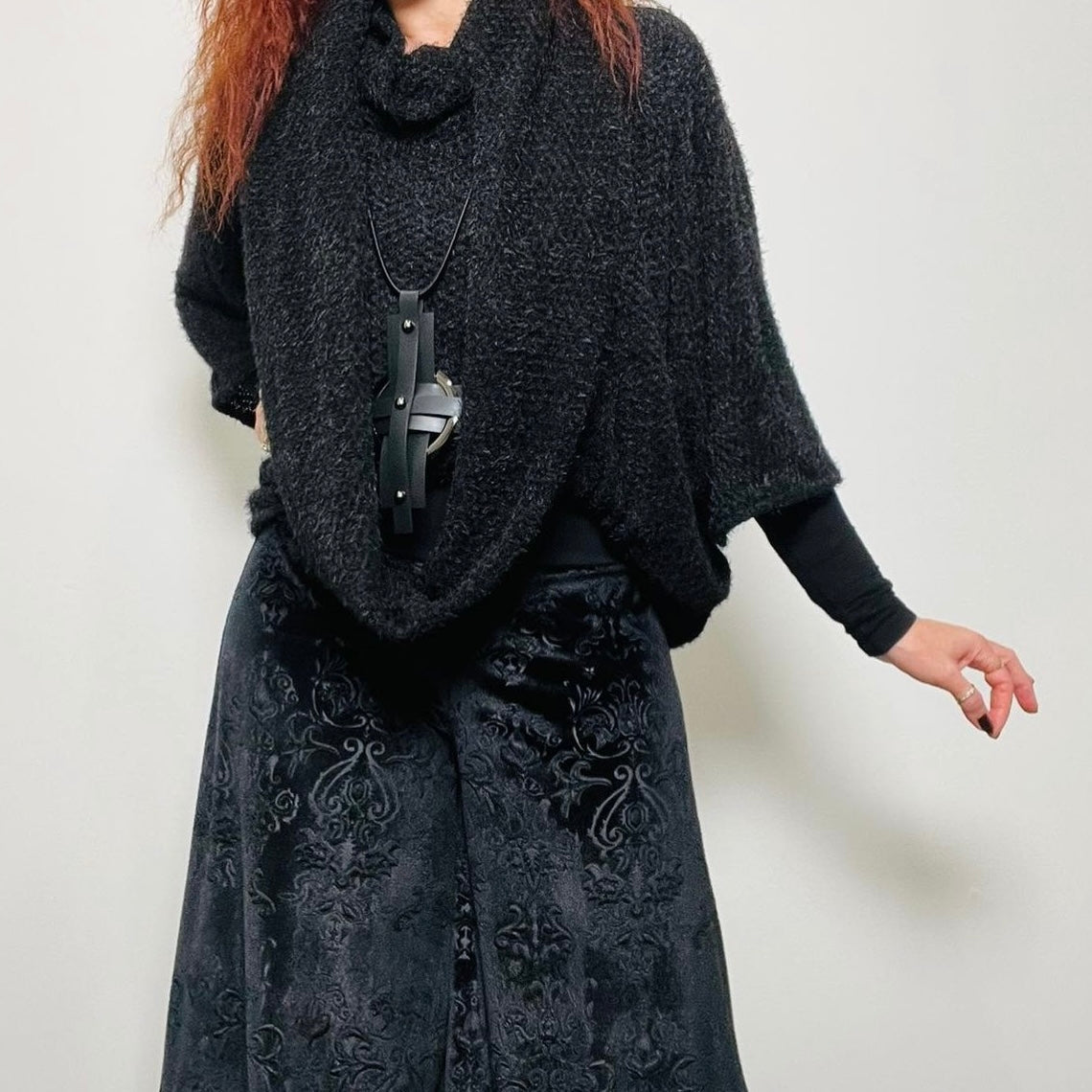black chenille knit scarf infinity loop scarf winter scarf hand made in melbourne eloise the label