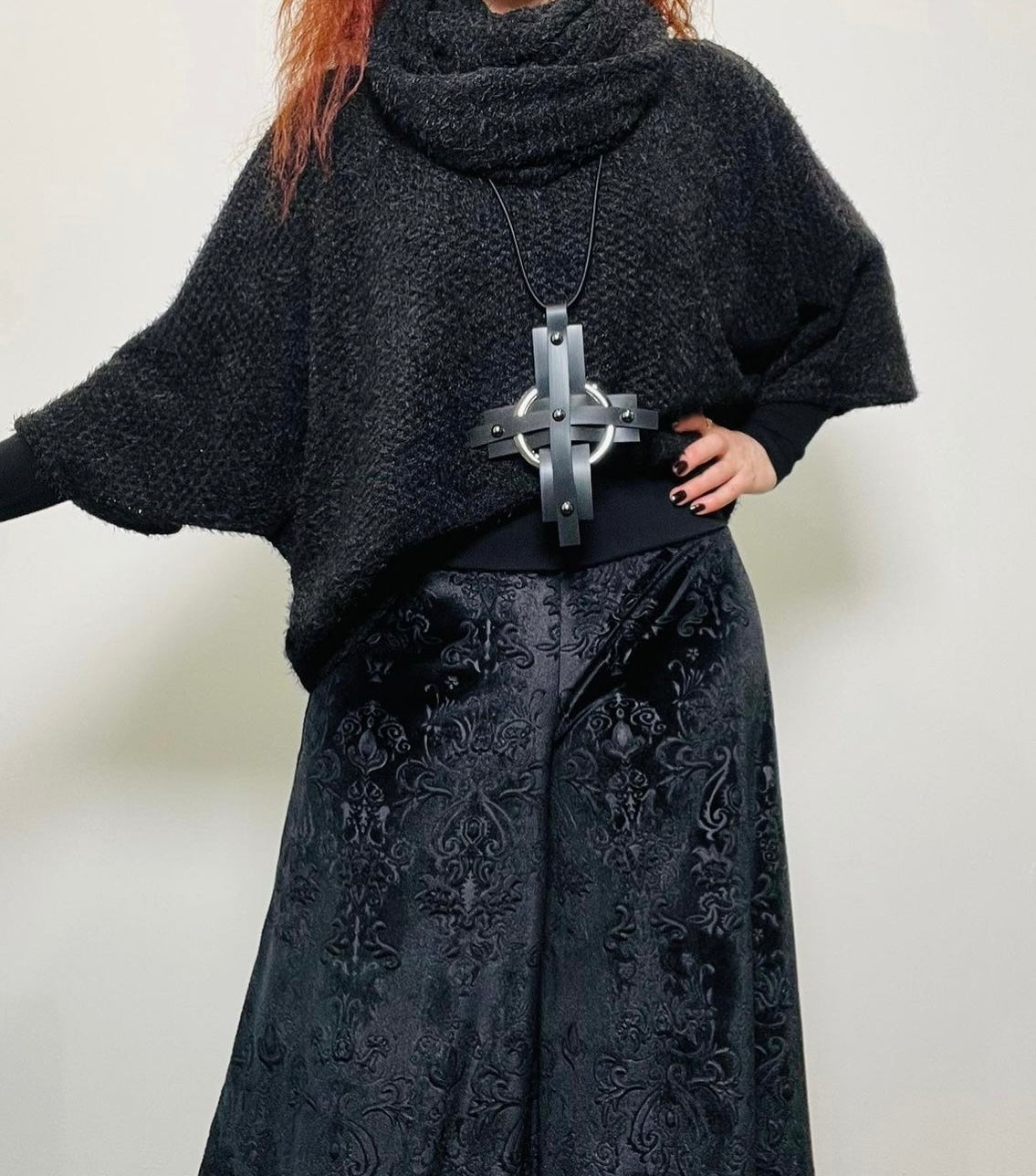 black chenille knit scarf infinity loop scarf winter scarf hand made in melbourne eloise the label