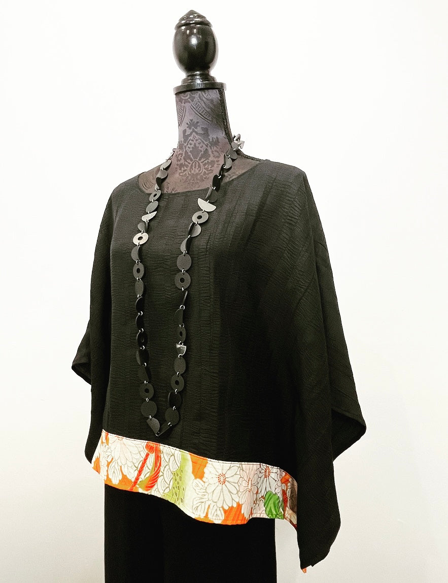 vintage silk kimono fabric top black top relaxed fit top oversized top black crepe ladies top feature sleeve ladies apparel stylish clothing handmade in melbourne classy elegant clothing timeless pieces timeless clothing classic style unique clothing unique style ageless style luxe fabrics statement clothing statement style evening style clothing womens clothing made in australia eloise the label