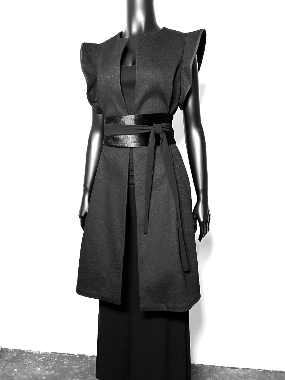 black brocade jacquard vest obi belt womens vest ladies apparel stylish clothing  handmade in melbourne classy elegant clothing  timeless clothing classic style unique clothing unique style ageless style luxe fabrics statement clothing statement style evening clothing vest womens clothing made in australia eloise the label