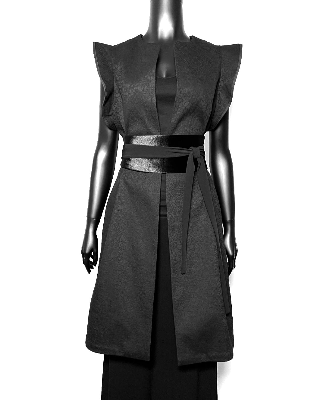 black brocade jacquard vest obi belt womens vest ladies apparel stylish clothing handmade in melbourne classy elegant clothing timeless clothing classic style unique clothing unique style ageless style luxe fabrics statement clothing statement style evening clothing vest womens clothing made in australia eloise the label