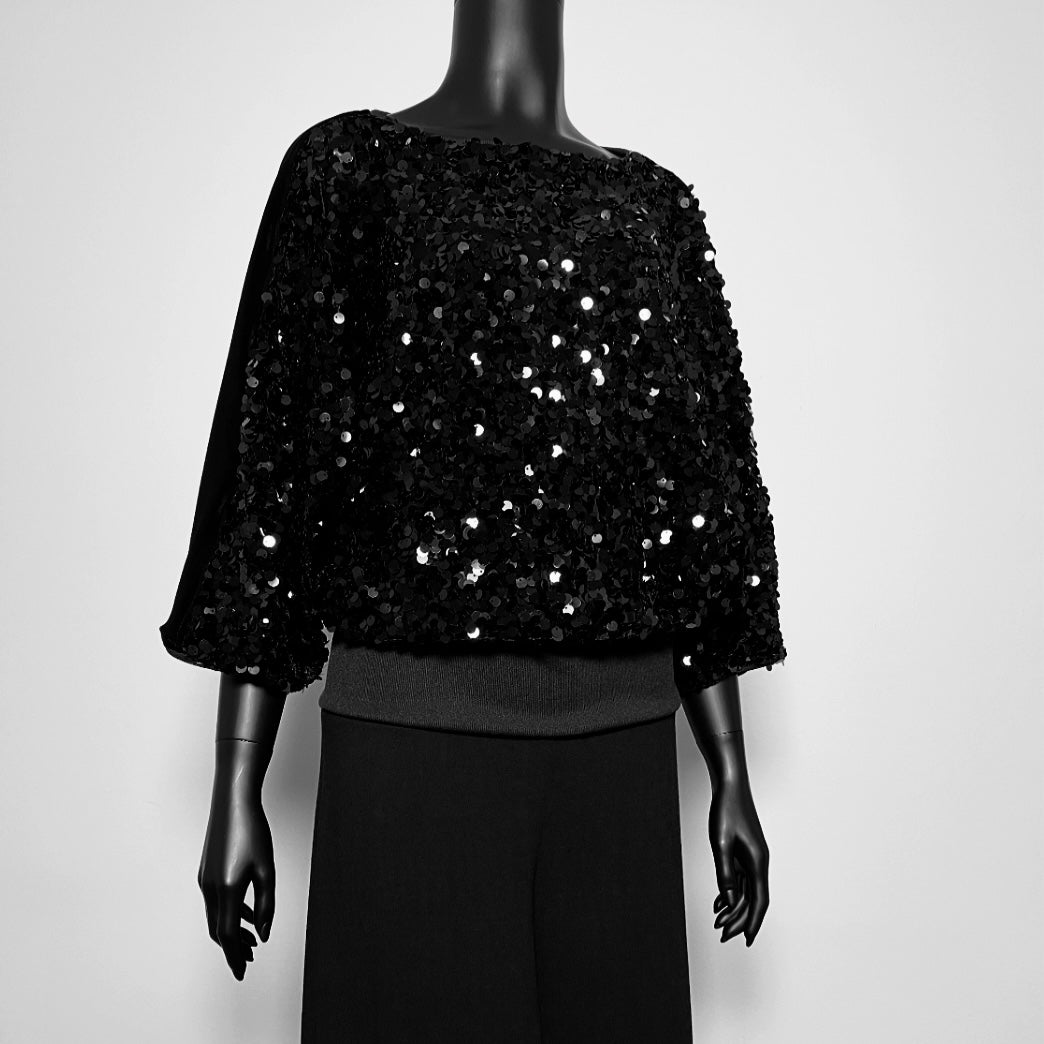sequins black velvet top womens evening top batwing sleeve relaxed fit evening wear melbourne made eloise the label