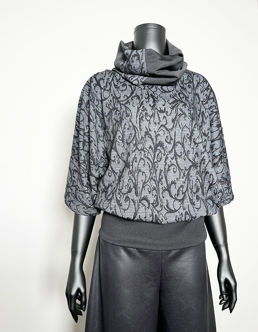 Luxe Collar - Loop Scarf - Grey With Black Vines