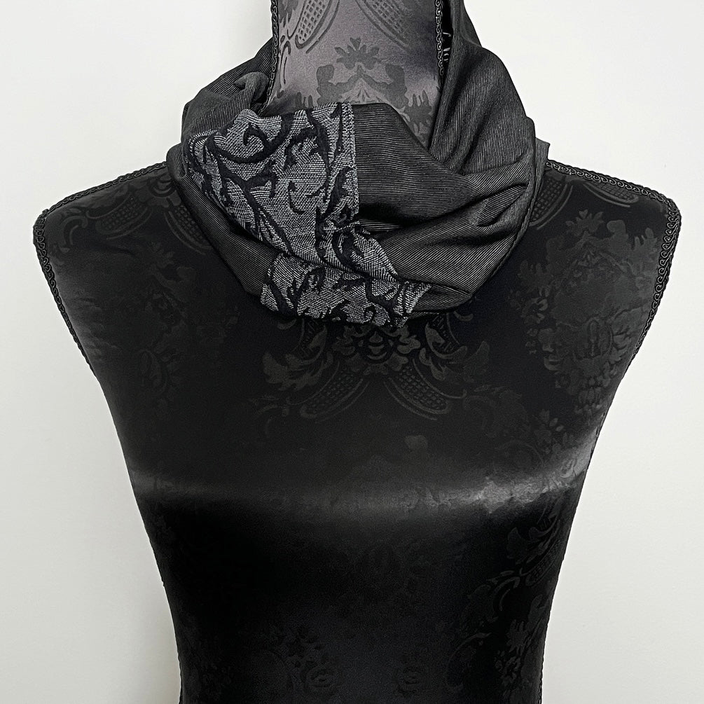 Luxe Collar - Loop Scarf - Grey With Black Vines