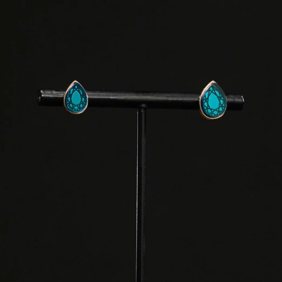 Cleopatra Armoured Stackable Stud Earrings Set - Gold and Teal