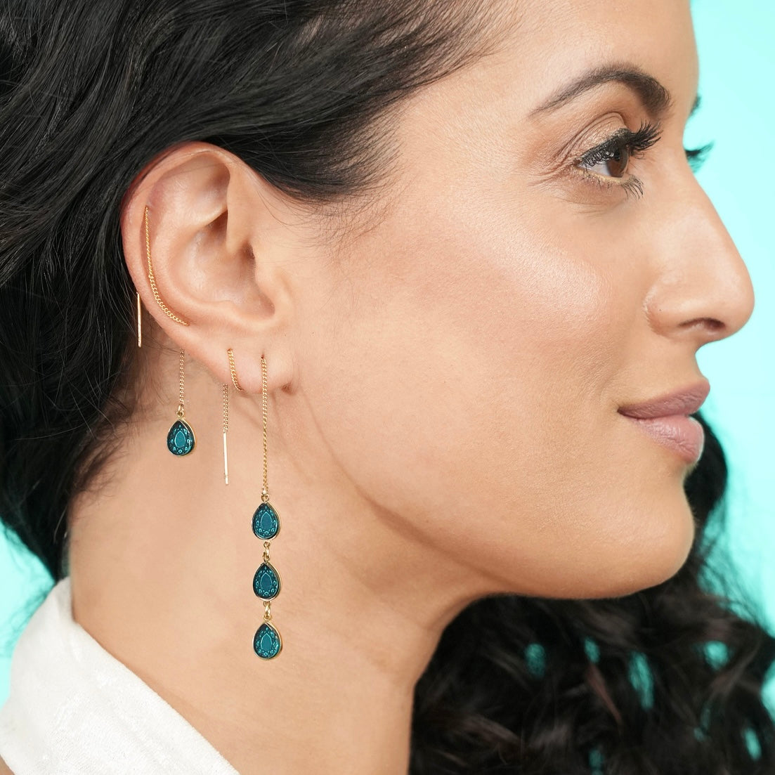 Mismatched Threader Earrings - Gold and Purple
