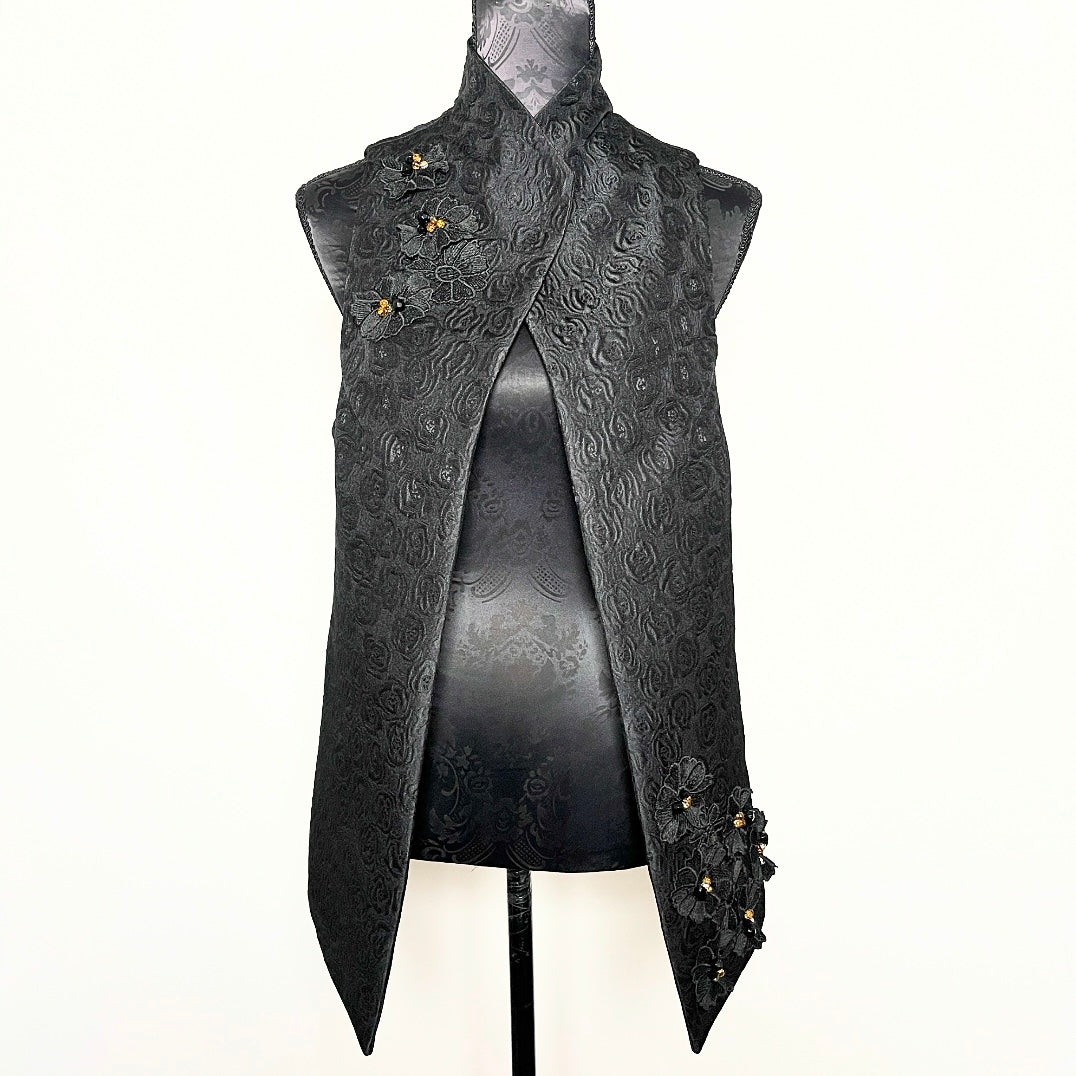 Natalia Vest - Black floral jacquard with beaded lace motifs - One Of A Kind