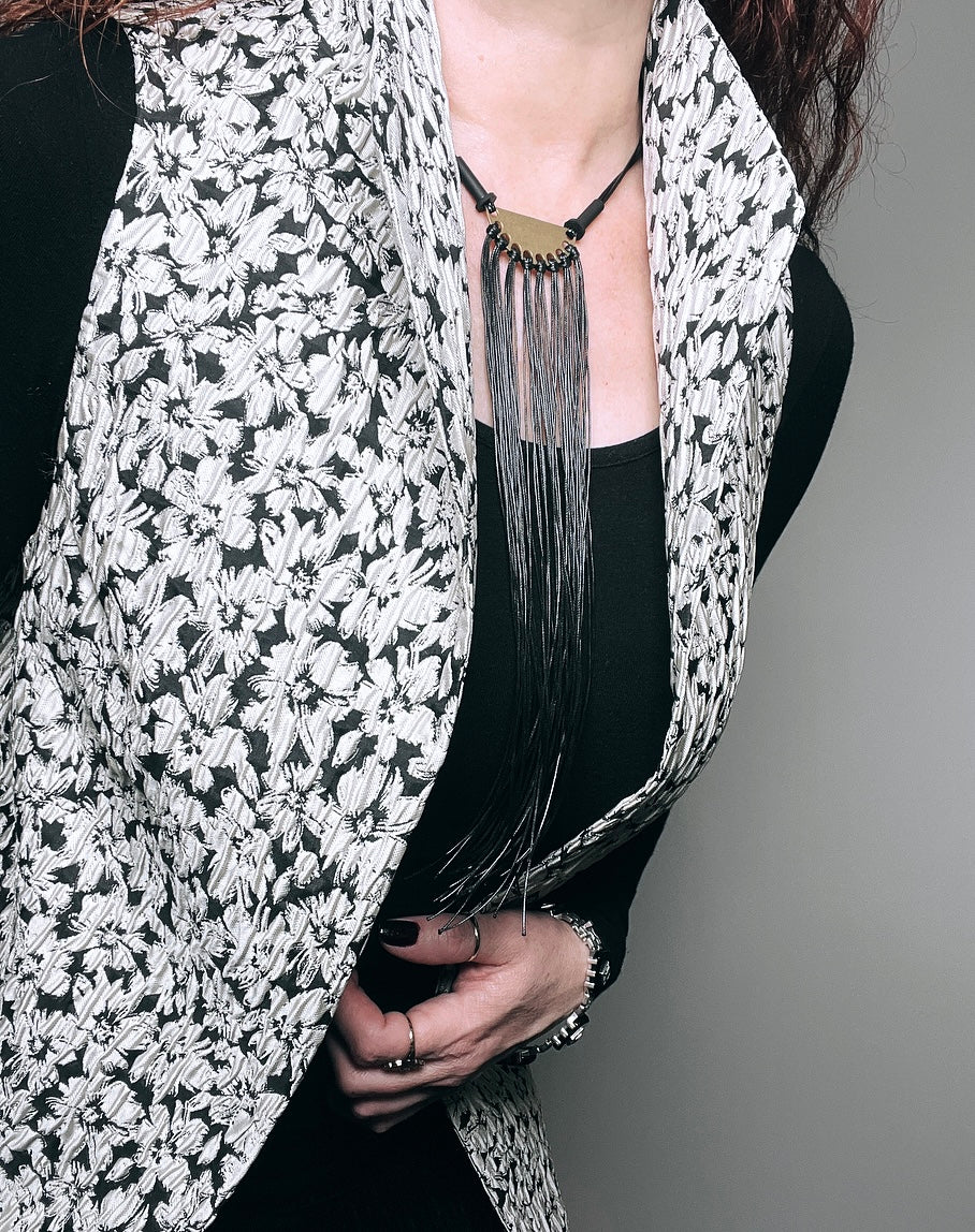 brocade vest obi belt womens vest ladies apparel stylish clothing black and white floral handmade in melbourne classy elegant clothing timeless pieces timeless clothing classic style unique clothing unique style ageless style luxe fabrics statement clothing statement style evening style clothing stand up collar luxe jacquard vest womens clothing made in australia one of a kind eloise the label
