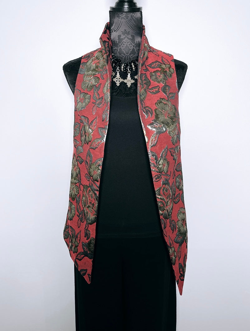 brocade vest obi belt womens vest ladies apparel stylish clothing floral handmade in melbourne classy elegant clothing timeless pieces timeless clothing classic style unique clothing unique style ageless style luxe fabrics statement clothing statement style evening style clothing stand up collar luxe jacquard vest womens clothing made in australia one of a kind eloise the label
