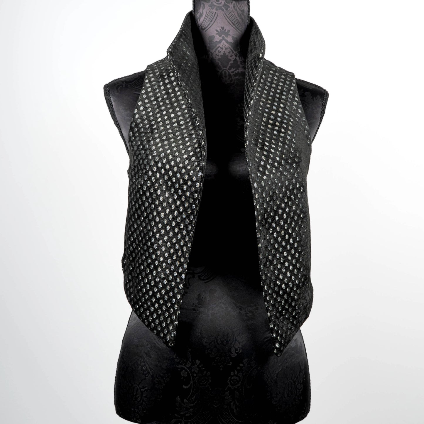 Black with silver dot vest with high stand up collar womans vest unique style made in Melbourne Eloise the label