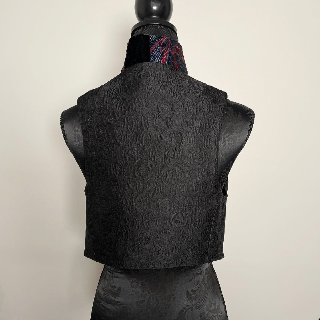 Nikita Vest - Floral Embroidered Black Velvet