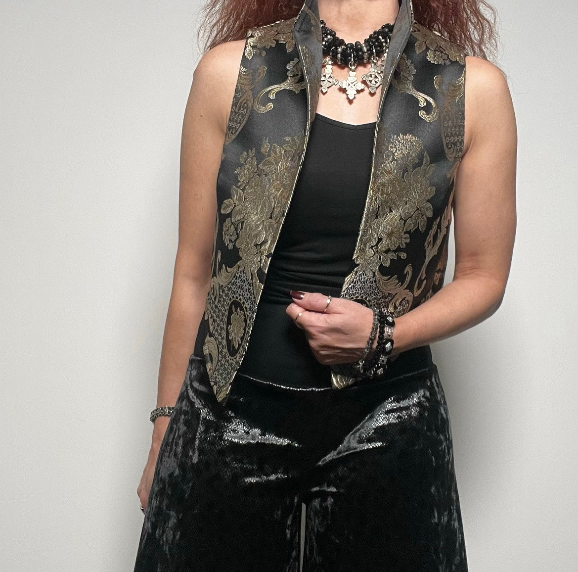 black gold brocade vest evening wear ladies event wear melbourne made eloise the label