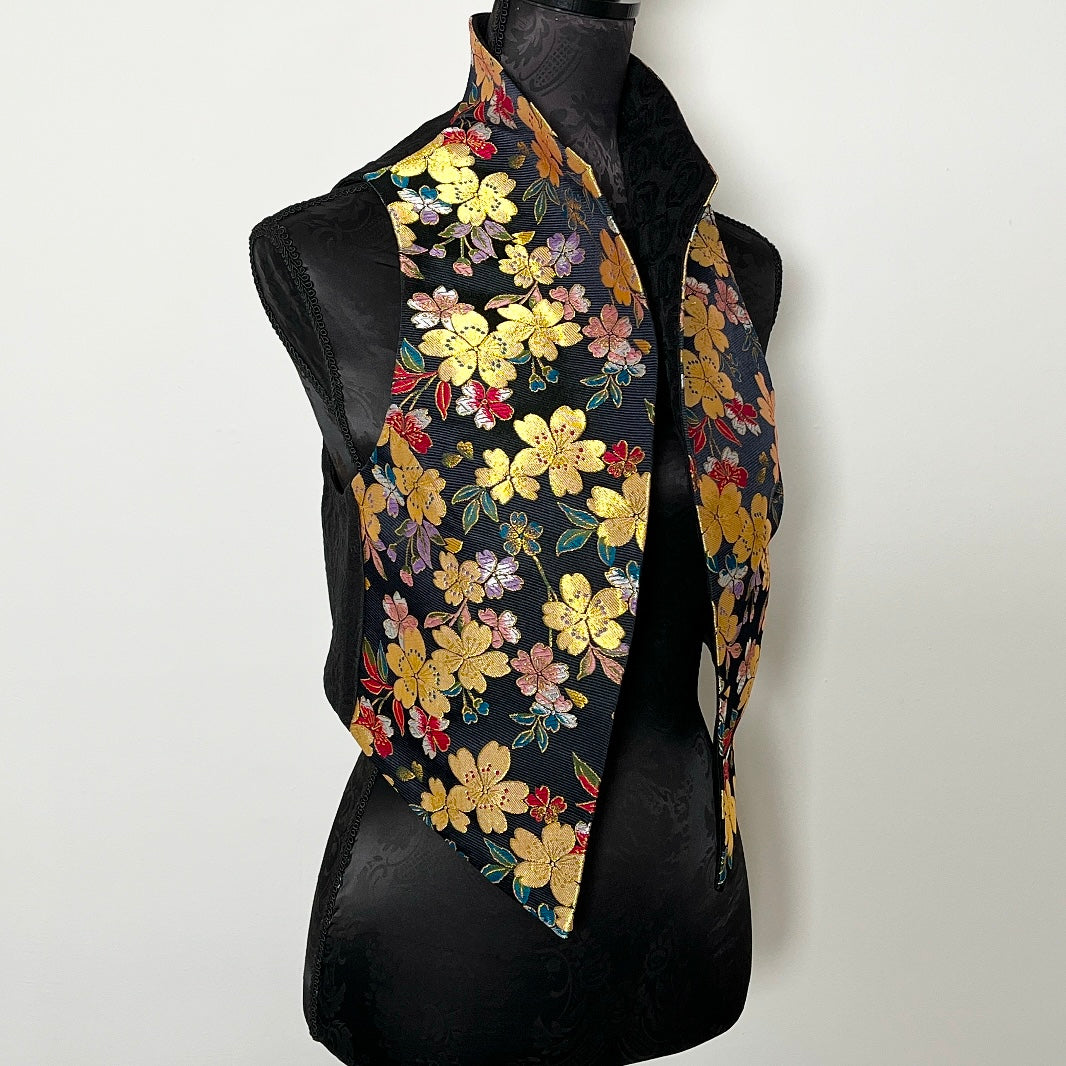 Nikita Vest - Japanese Obi Fabric In Gold Floral - One Of A Kind