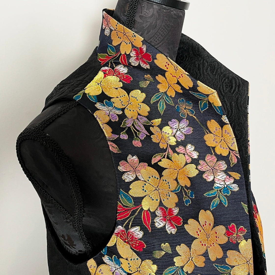 Nikita Vest - Japanese Obi Fabric In Gold Floral - One Of A Kind